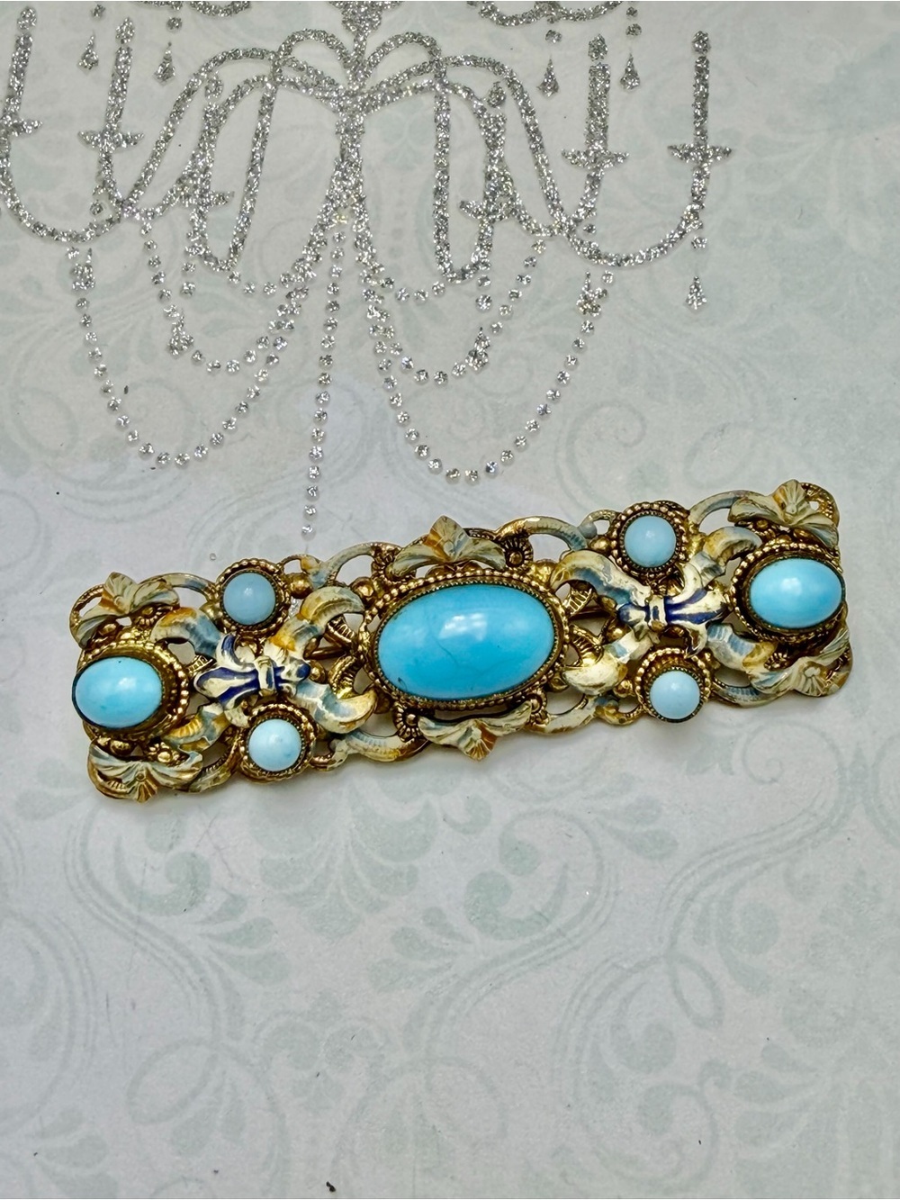 Vintage Glass and Enamel Czech Brooch #cz623